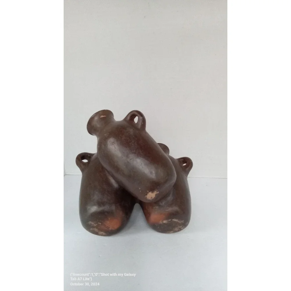 Rustic Brown Clay Pottery Vase Set of 3 Handled Decorative Jugs‎ Vessels